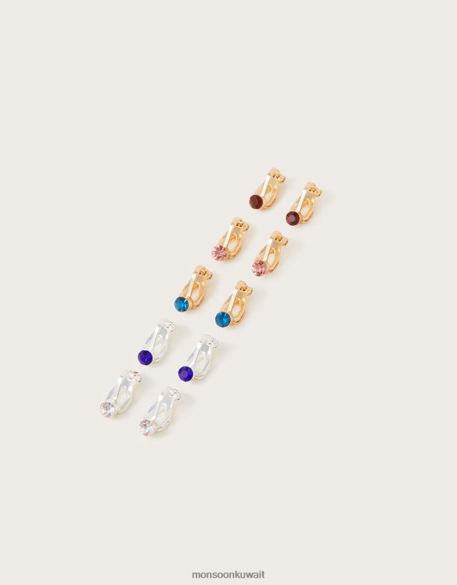 Monsoon معنى - أقراط مجوهرات بمشبك - 5 قطع ملحق أنيق Monsoon بنت N4BV8X1623