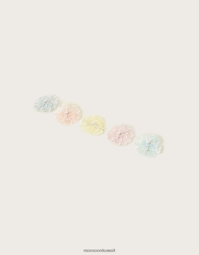 Monsoon accessorize - مشابك شعر على شكل زهرة دانتيل، 5 قطع ملحق رشيقة Monsoon بنت N4BV8X2574