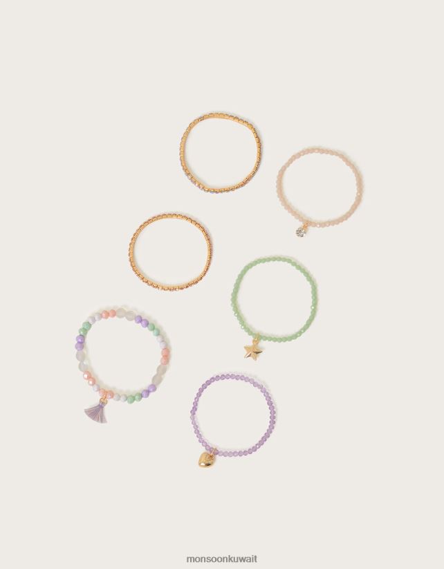 Monsoon محل - أساور مطرزة بوهيمية، 6 قطع ملحق موضة Monsoon بنت N4BV8X2585