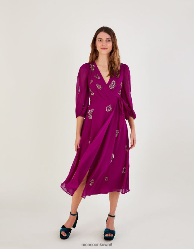 Monsoon محل - فستان Ava مزين بالبوليستر المعاد تدويره ملابس لون القرنفل Monsoon نحيف N4BV8X1064