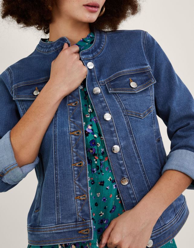 سترة من الدنيم بدون ياقة من Cassey مصنوعة من القطن المستدام ملابس الأزرق (الدنيم الأزرق) Monsoon نحيف N4BV8X721 - Monsoon kuwait avenues