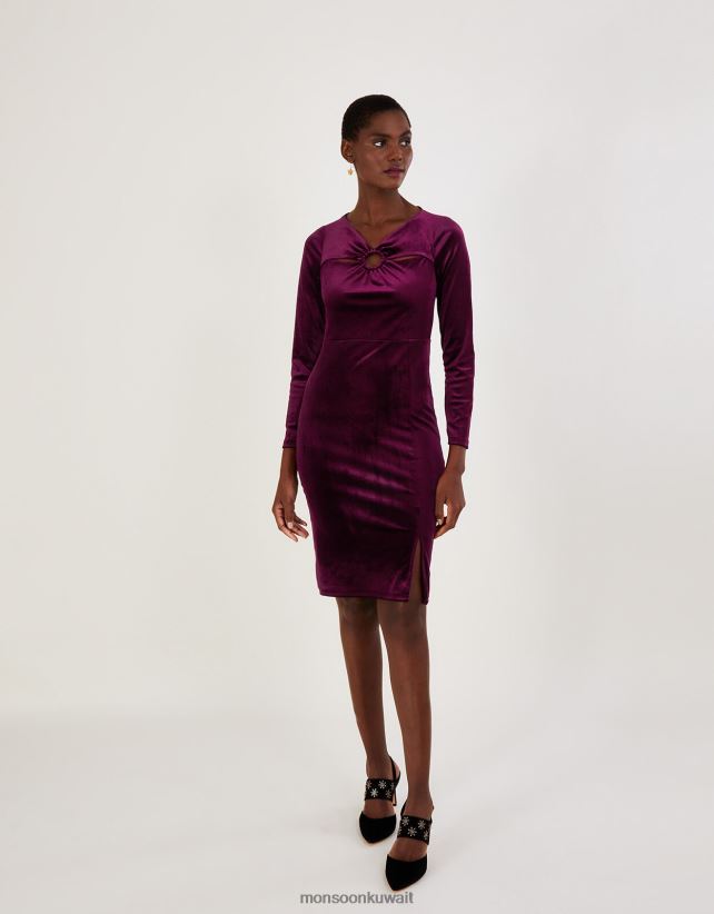 Monsoon Kuwait - فستان مخملي من Cece مصنوع من البوليستر المعاد تدويره ملابس أحمر Monsoon نحيف N4BV8X899