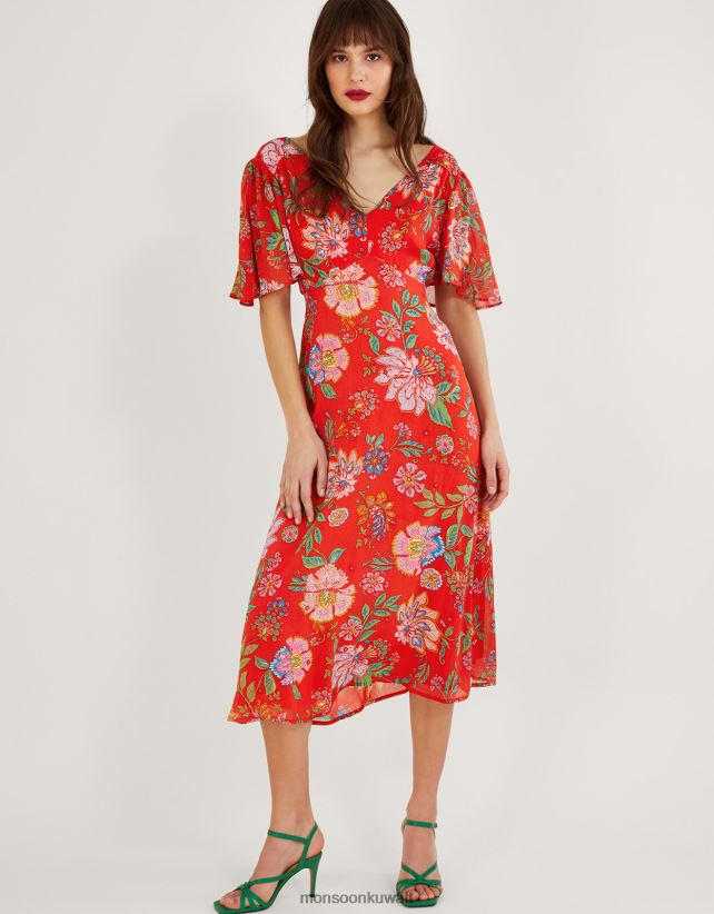 فستان FIA بتفاصيل مرآة من الفيسكوز المستدام ملابس البرتقالي Monsoon نحيف N4BV8X836 - Monsoon children