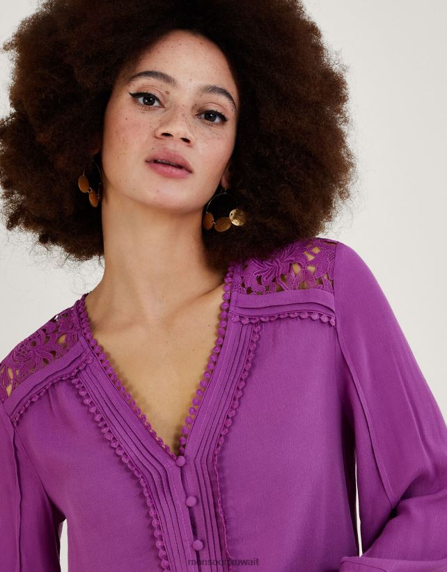 بلوزة Hope مزخرفة بالدانتيل مع Lenzing Ecovero ملابس البنفسجي Monsoon نحيف N4BV8X746 - Monsoon online customer service