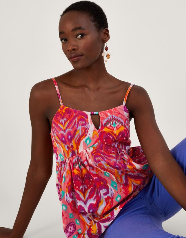 كامي بطبعة بيزلي من Ikat مصنوع من القطن المستدام ملابس لون القرنفل Monsoon نحيف N4BV8X909 - Monsoon children