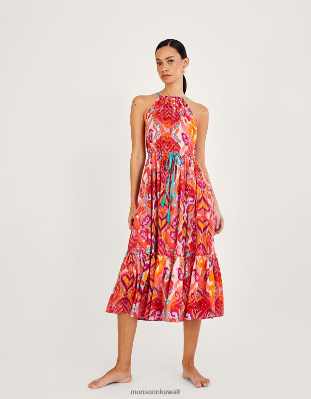 Monsoon محل - فستان ميدي بطبعة بيزلي من Ikat في لينزينغ إيكوفيرو ملابس لون القرنفل Monsoon نحيف N4BV8X962