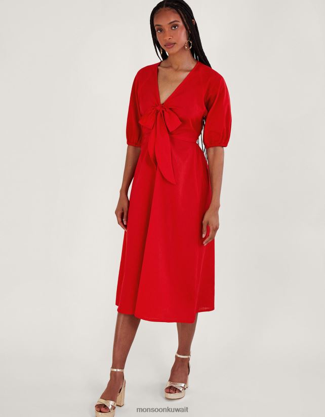 فستان ميدي بربطة أمامية من تصميم Inez ملابس أحمر Monsoon نحيف N4BV8X47 - Monsoon kuwait online shopping