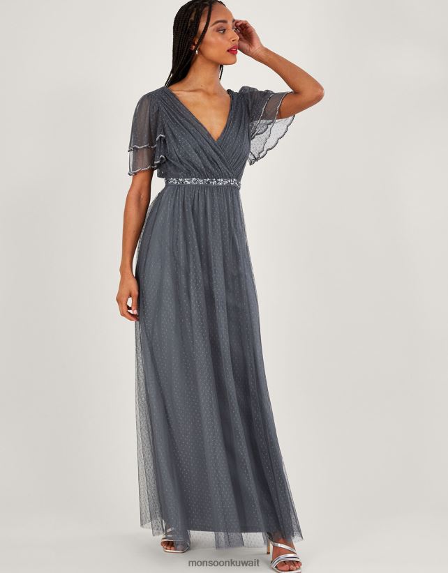 فستان ماكسي شبكي منقط من Isla ملابس الأزرق (الأزرق الداكن) Monsoon نحيف N4BV8X783 - Monsoon online customer service