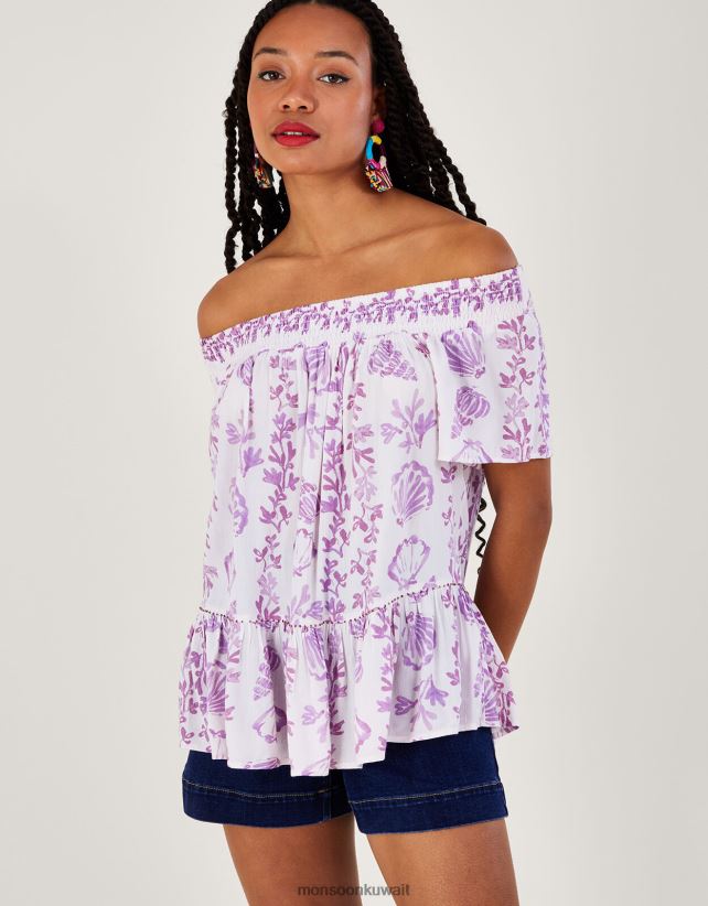بلوزة بأكمام قصيرة وطبعة صدفة من Lenzing Ecovero ملابس لون القرنفل Monsoon نحيف N4BV8X277 - Monsoon kuwait avenues