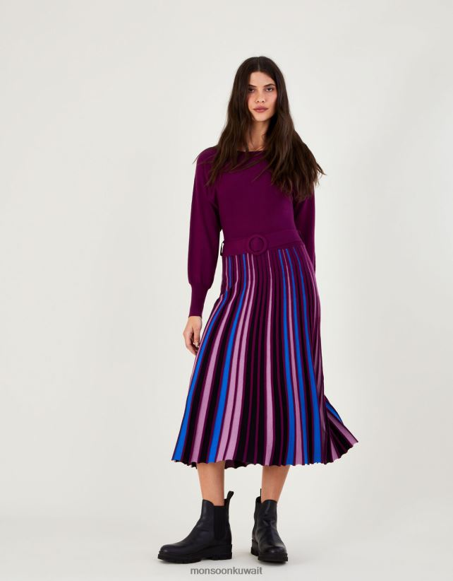 فستان بتنورة بطيات ورقبة مائلة من تصميم Lenzing Ecovero ملابس أرجواني Monsoon نحيف N4BV8X418 - Monsoon children