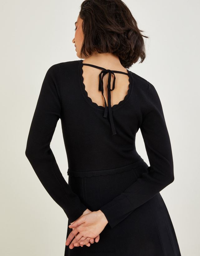 فستان برقبة على شكل صدفة وربطة خلفية من تصميم Lenzing Ecovero ملابس أسود Monsoon نحيف N4BV8X489 - Monsoon kuwait online shopping