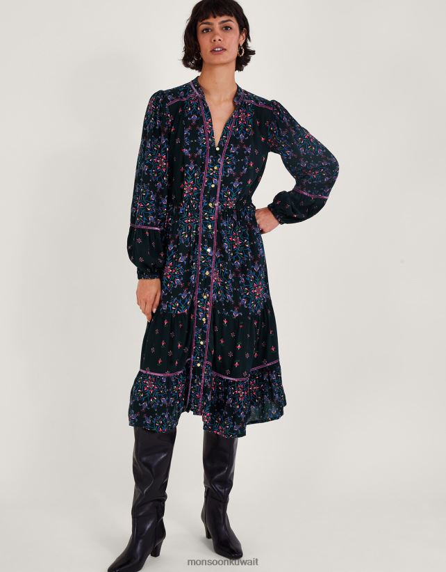 Monsoon Kuwait - فستان مزين بالمخمل ملابس أسود Monsoon نحيف N4BV8X1