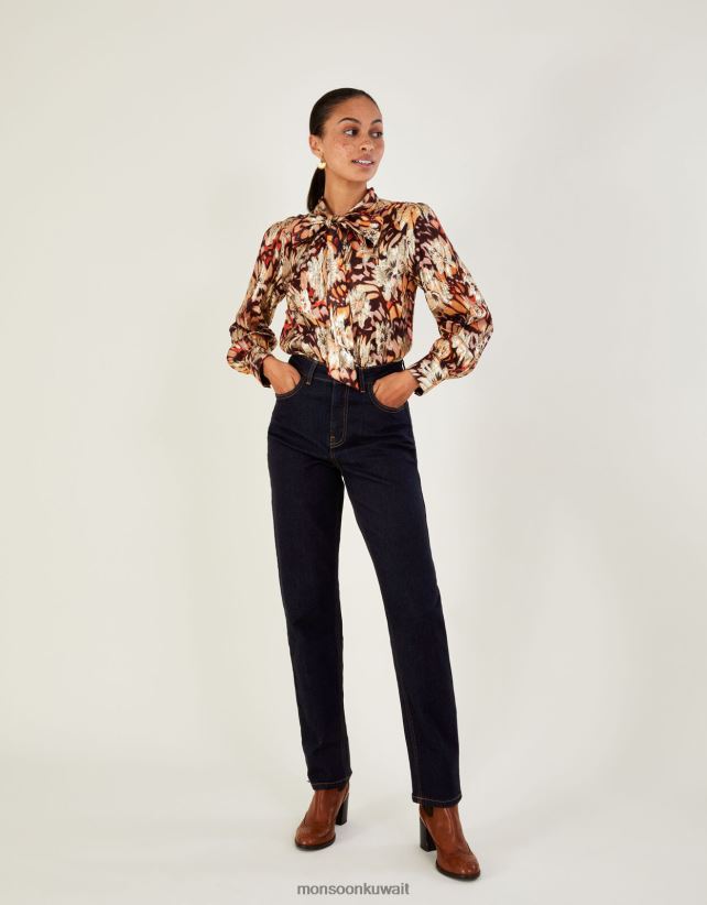 جينز مستقيم الارتفاع من الدنيم مصنوع من القطن المستدام ملابس الأزرق (نيلي) Monsoon نحيف N4BV8X1007 - Monsoon children