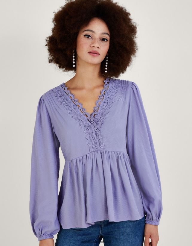 بلوزة لوسي دانتيل سادة في لينزينج إيكوفيرو ملابس الأرجواني (أرجواني) Monsoon نحيف N4BV8X1021 - Monsoon online customer service