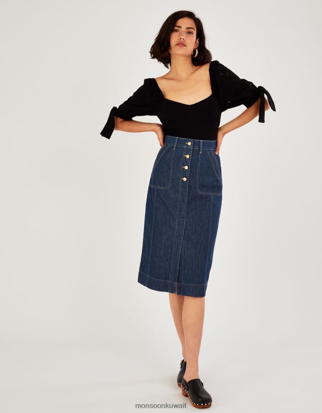 Monsoon معنى - تنورة بأزرار من الدينيم مصنوعة من القطن العضوي ملابس الأزرق (الدنيم الأزرق) Monsoon نحيف N4BV8X1025