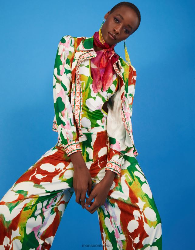 Monsoon محل - سترة هولدن من الجيرسيه الزهرية مع بوليستر معاد تدويره ملابس أخضر Monsoon نحيف N4BV8X1026