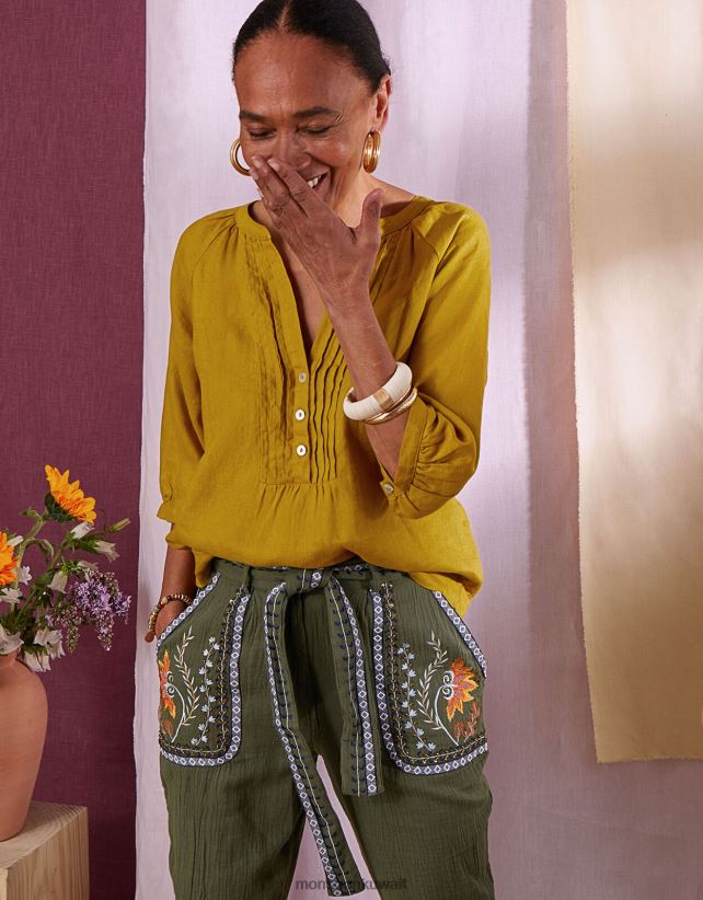 بلوزة من الكتان ملابس الأخضر (شارتروز) Monsoon نحيف N4BV8X1028 - Monsoon kuwait online shopping