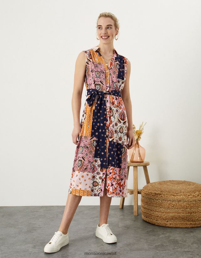 زر طباعة التصحيح من خلال الفستان ملابس متعدد Monsoon نحيف N4BV8X1031 - Monsoon children