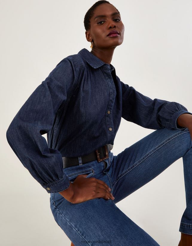 قميص من الدنيم مصنوع من القطن المستدام ملابس الأزرق (نيلي) Monsoon نحيف N4BV8X1040 - Monsoon kuwait avenues