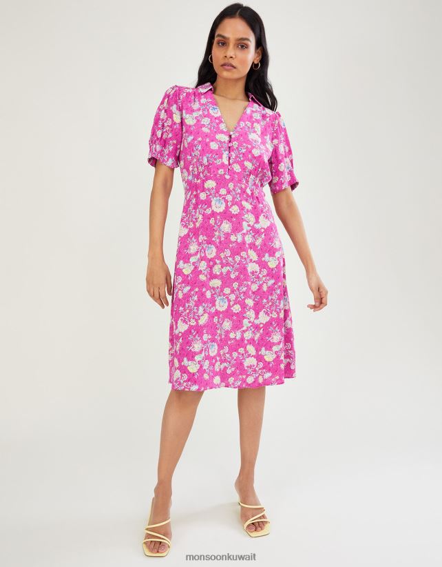 فستان قميص قصير بطباعة سوير ملابس لون القرنفل Monsoon نحيف N4BV8X1081 - Monsoon kuwait online shopping