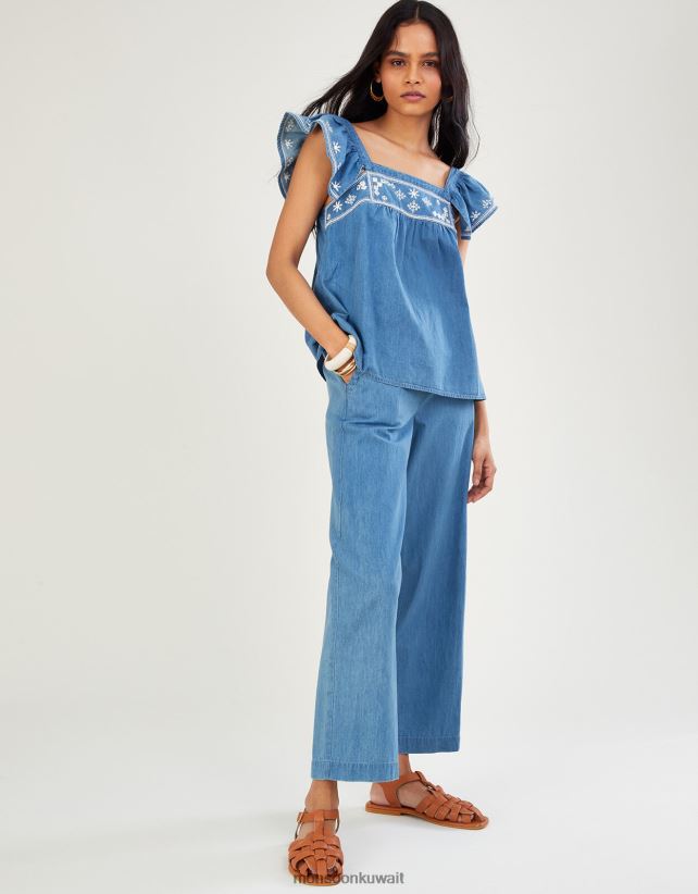 بنطلون جينز قصير من القطن المستدام ملابس أزرق Monsoon نحيف N4BV8X1092 - Monsoon children