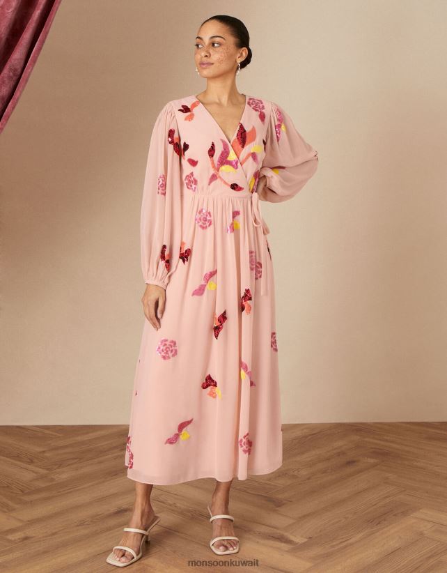 Monsoon UAE - فستان جيني مزين بتصميم ملفوف من البوليستر المعاد تدويره ملابس ناقص Monsoon نحيف N4BV8X1096