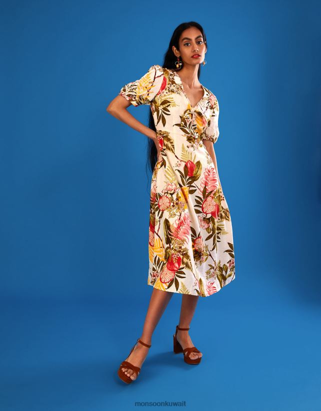 Monsoon Kuwait - فستان إليانا الرمان من مزيج الكتان ملابس عاج Monsoon نحيف N4BV8X1105