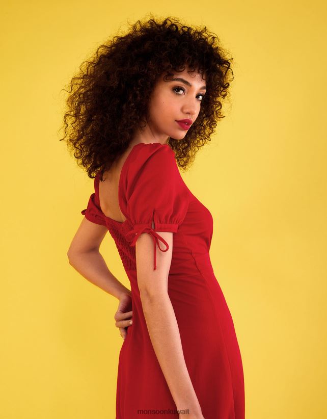 فستان جيرسيه متوسط ​​الطول بأزرار ملابس أحمر Monsoon نحيف N4BV8X1111 - Monsoon kuwait online shopping