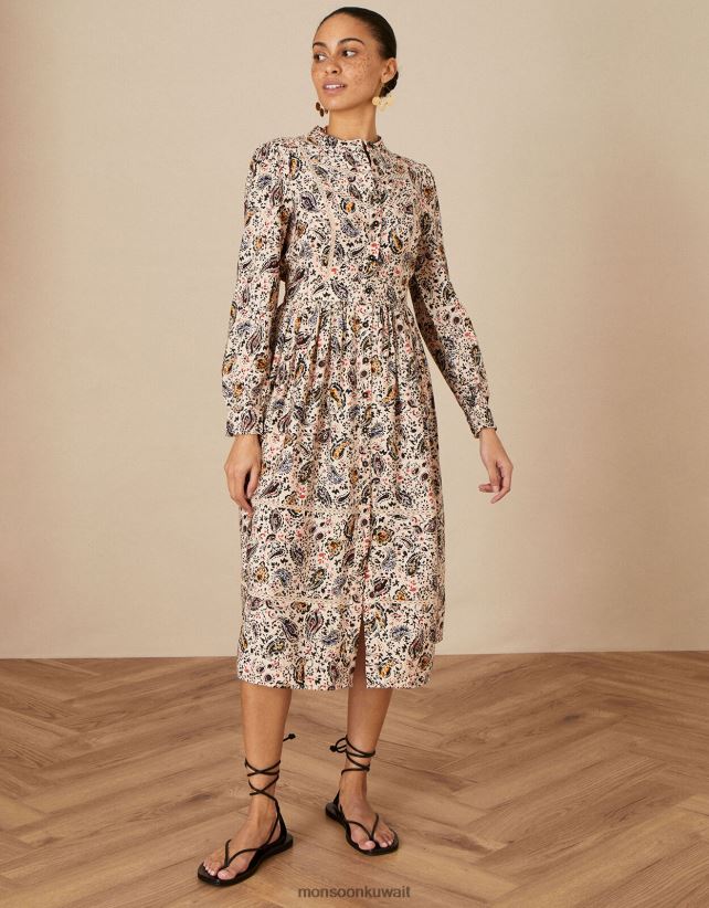 Monsoon معنى - فستان مزين بالدانتيل وطبعات بيزلي ملابس عاج Monsoon نحيف N4BV8X1114