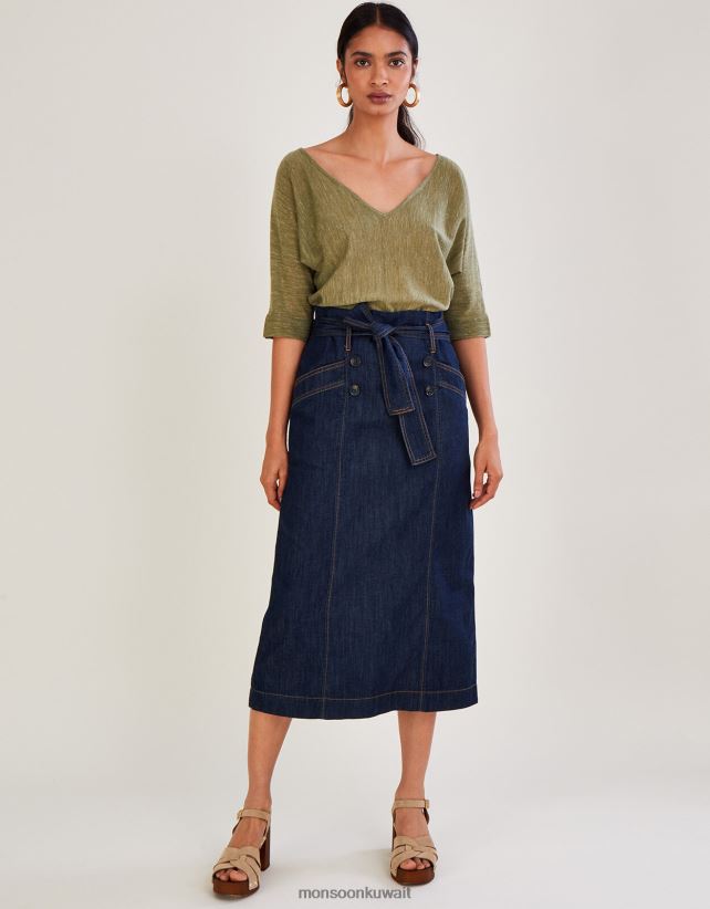 Monsoon محل - تنورة من الدنيم بأزرار أمامية ملابس الأزرق (نيلي) Monsoon نحيف N4BV8X1122