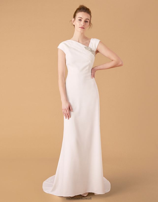 فستان زفاف مزين ببروش من تيس ملابس عاج Monsoon نحيف N4BV8X1127 - Monsoon kuwait online shopping