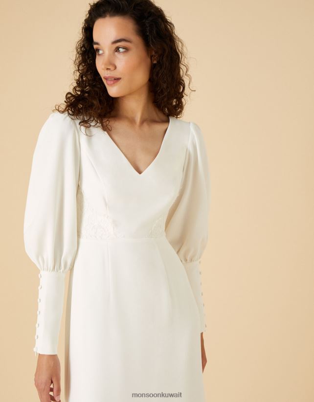 Monsoon معنى - فستان زفاف طويل بأكمام زر من بريانا ملابس عاج Monsoon نحيف N4BV8X1149