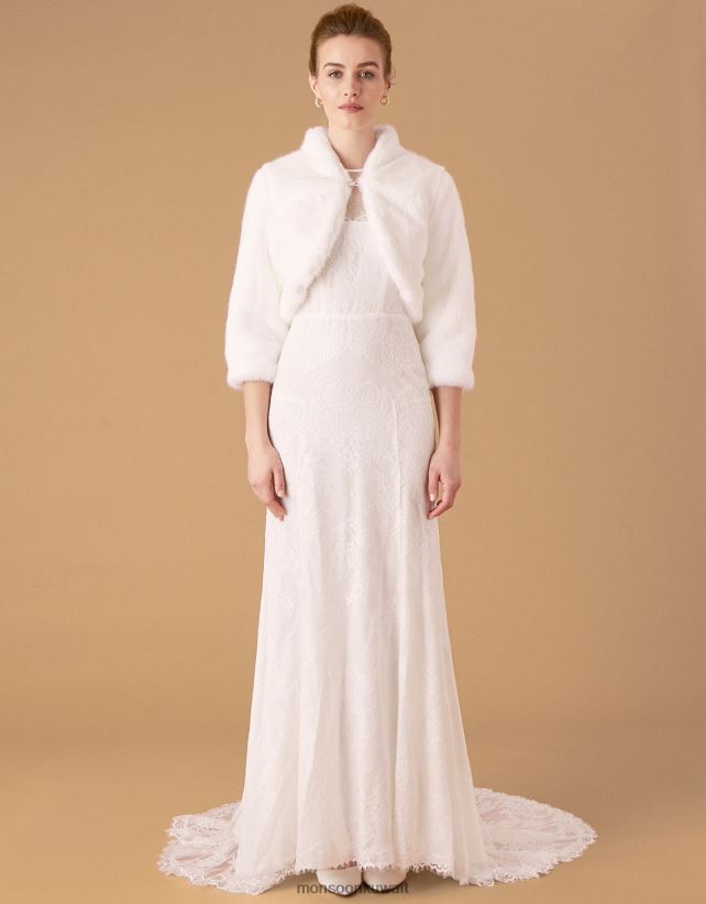 سترة زفاف من الفرو الصناعي من ماريا ملابس عاج Monsoon نحيف N4BV8X1173 - Monsoon kuwait avenues