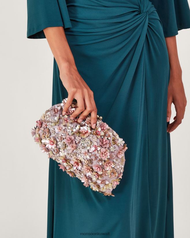 حقيبة كلاتش مطرزة بالأزهار ملحق موضة Monsoon نحيف N4BV8X1187 - Monsoon kuwait avenues