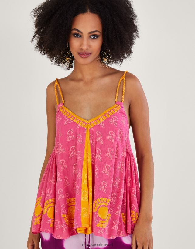 Monsoon Kuwait - بلوزة كامي بحزام منسوج مطبوع في لينزينج إيكوفيرو ملابس لون القرنفل Monsoon نحيف N4BV8X123