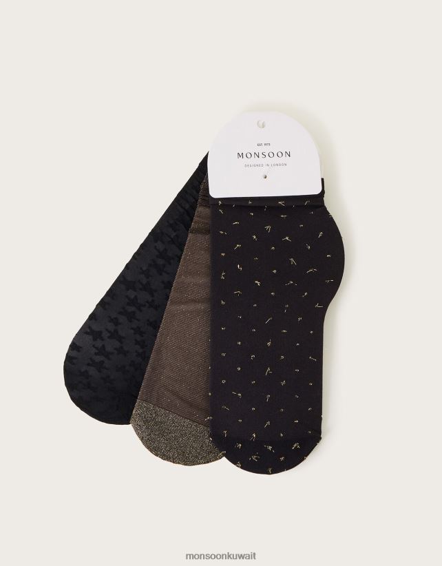 Monsoon محل - مجموعة جوارب بوب مكونة من ثلاثة ملحق ذهب Monsoon نحيف N4BV8X1266