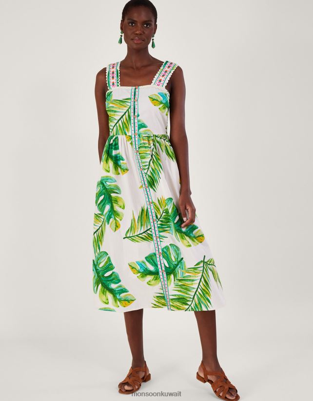 Monsoon accessorize - فستان الشمس طباعة النخيل ملابس أبيض Monsoon نحيف N4BV8X127