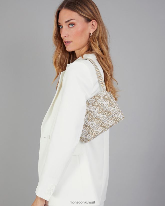 Monsoon Kuwait - حقيبة كتف للعرائس مزينة بأشكال هندسية ملحق موضة Monsoon نحيف N4BV8X1281