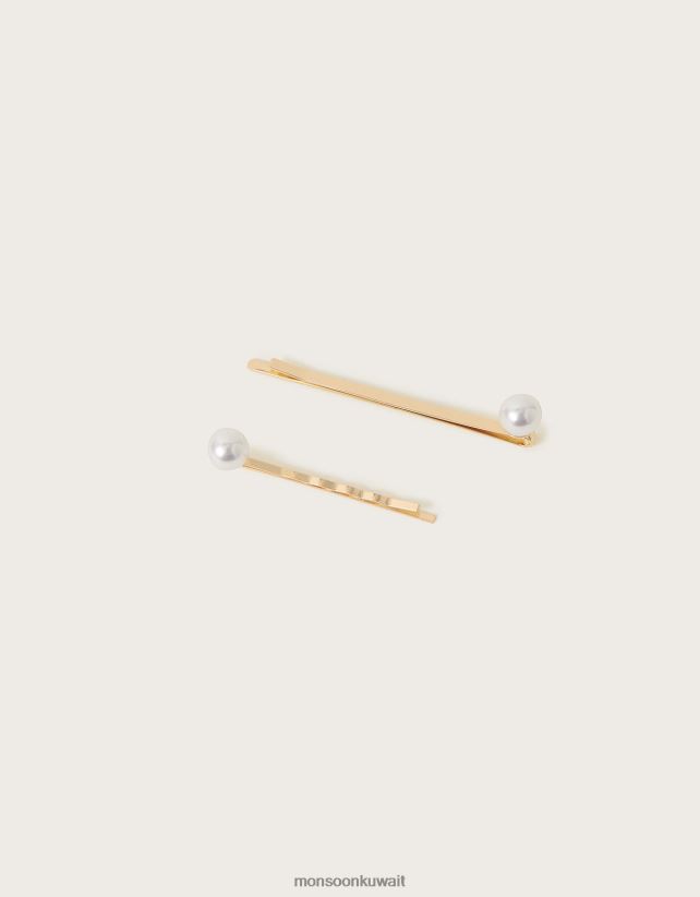 Monsoon Kuwait - مجموعة شرائح شعر اللؤلؤ مكونة من قطعتين ملحق أنيق Monsoon نحيف N4BV8X1293