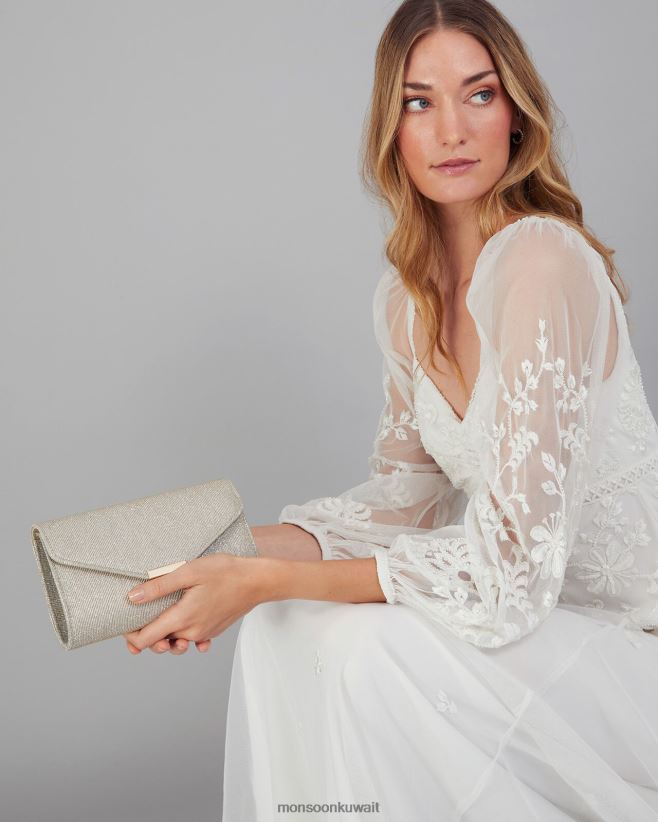 Monsoon UAE - حقيبة يد لامعة للمناسبات ملحق ذهب Monsoon نحيف N4BV8X1327