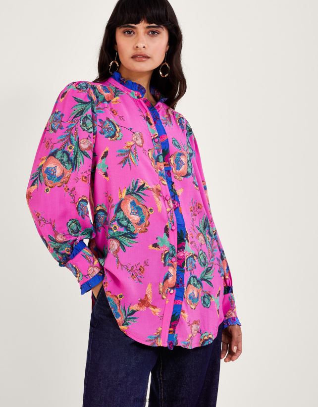 Monsoon معنى - بلوزة طباعة جوردن ملابس لون القرنفل Monsoon نحيف N4BV8X134