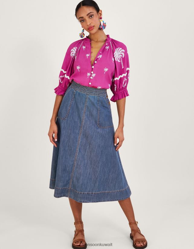 تنورة دنيم متوسطة الطول مصنوعة من القطن المستدام ملابس الأزرق (الدنيم الأزرق) Monsoon نحيف N4BV8X135 - Monsoon children