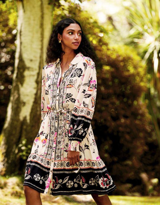 فستان قميص الأزهار ملابس عاج Monsoon نحيف N4BV8X140 - Monsoon kuwait online shopping