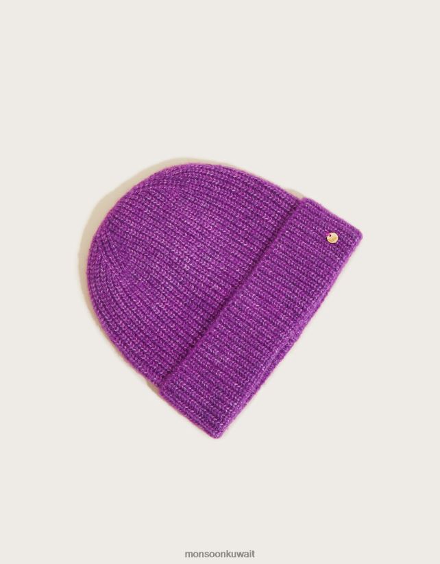 Monsoon accessorize - قبعة صغيرة متماسكة فائقة النعومة من البوليستر المعاد تدويره ملحق أرجواني Monsoon نحيف N4BV8X1414