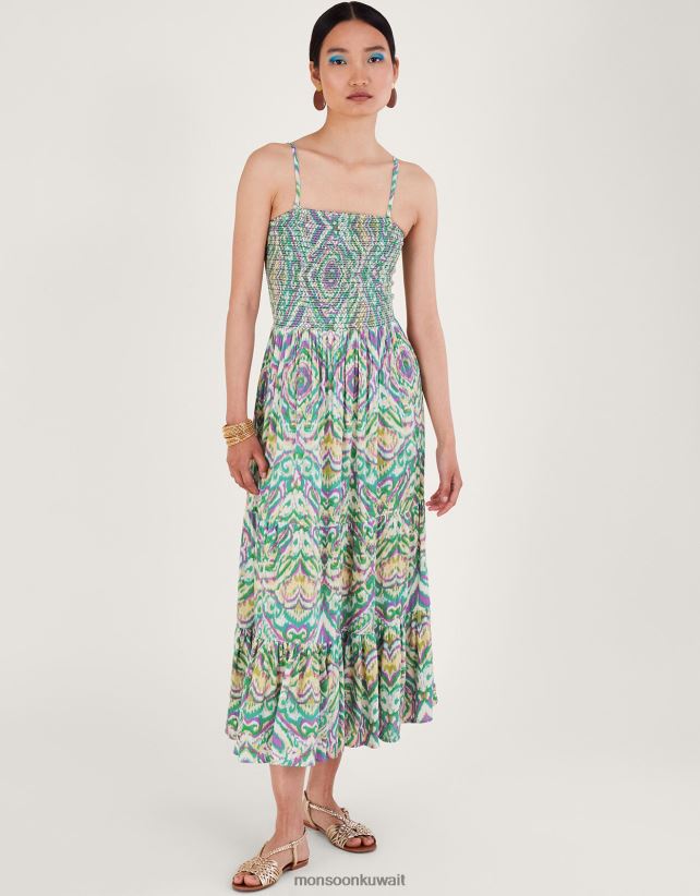 Monsoon UAE - فستان باندو بطبعة هندسية ملابس أبيض Monsoon نحيف N4BV8X142