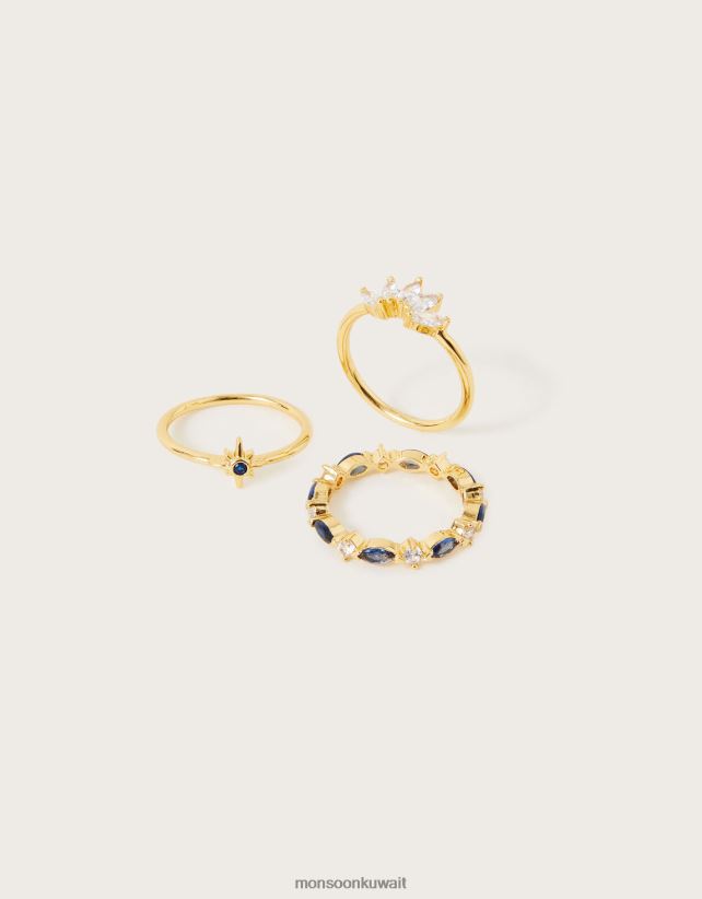 مجموعة حلقات تكديس الحجر من ثلاثة ملحق ذهب Monsoon نحيف N4BV8X1434 - Monsoon kuwait avenues