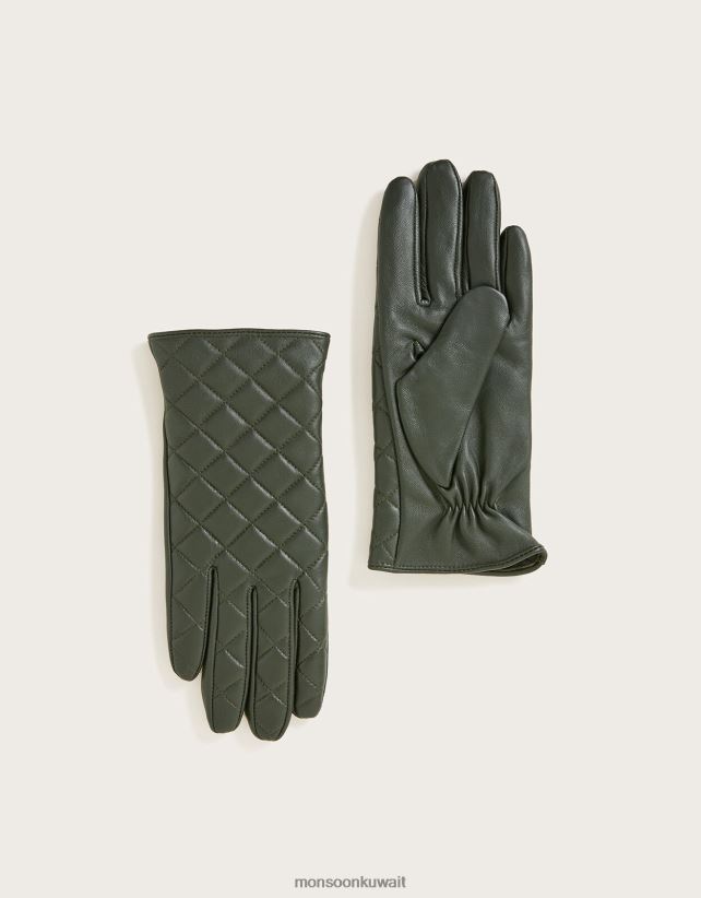 قفازات جلدية مبطنة ملحق أخضر Monsoon نحيف N4BV8X1445 - Monsoon kuwait avenues