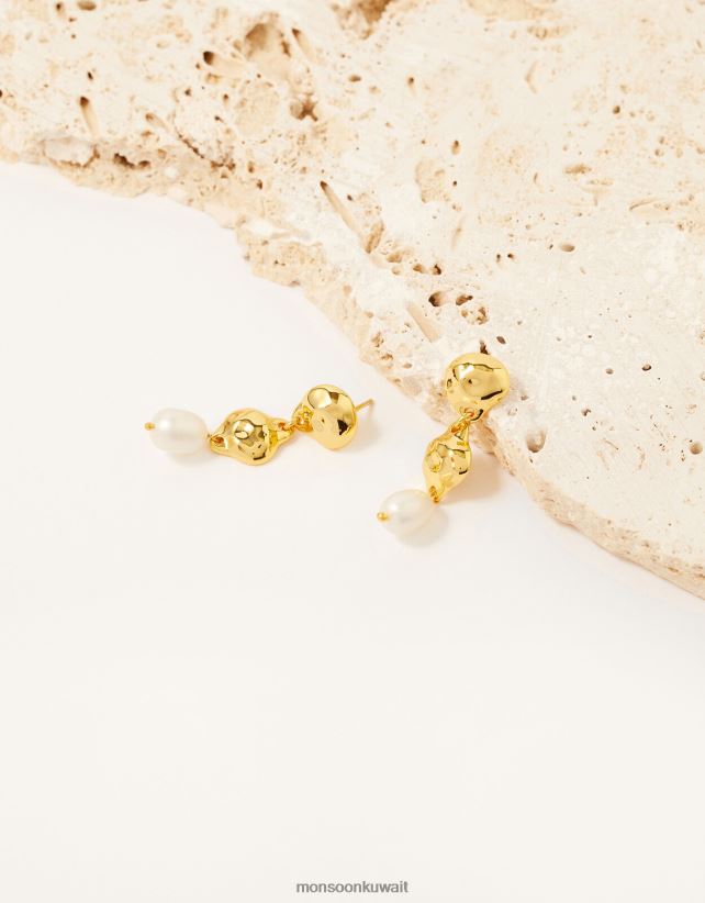 أقراط متدلية لؤلؤية مطلية بالذهب ملحق موضة Monsoon نحيف N4BV8X1451 - Monsoon kuwait avenues