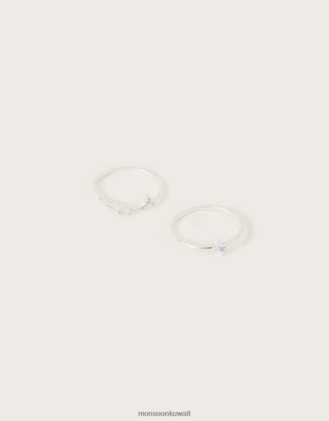 Monsoon UAE - مجموعة خواتم التمنيات مكونة من قطعتين ملحق فضة Monsoon نحيف N4BV8X1455