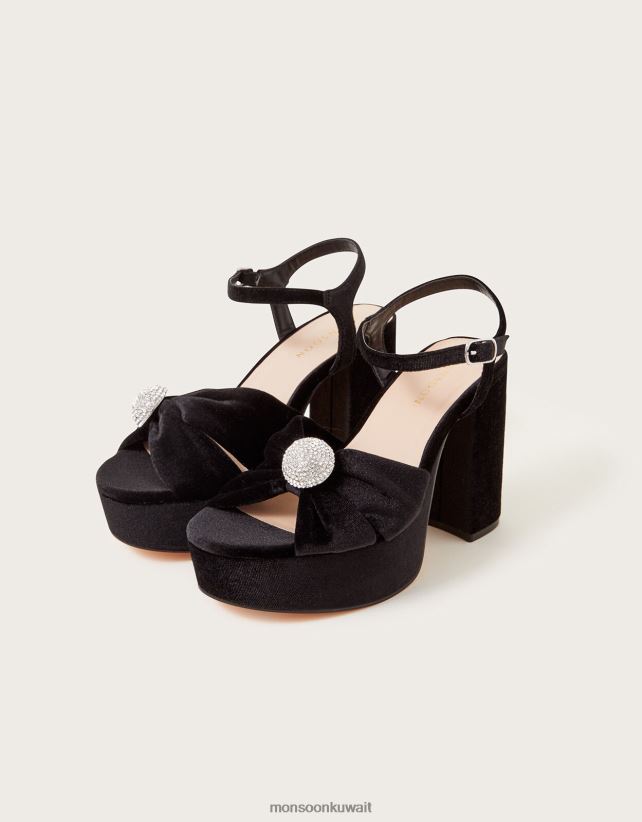 Monsoon Kuwait - كعب منصة المخمل والماس أحذية أسود Monsoon نحيف N4BV8X1468
